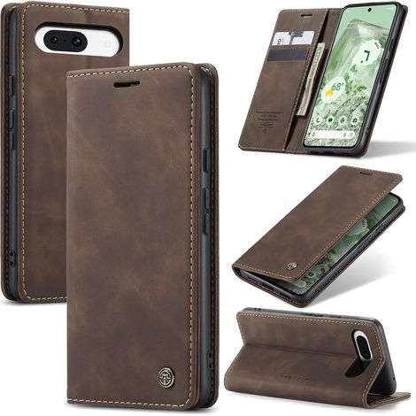 Coque pour Google Pixel 8A 5G Premium Housse Cuir Protection Pochette Rabat Portefeuille Flip Case Porte Magnétique Coque Étui pour Google Pixel 8A, Café (1/5)