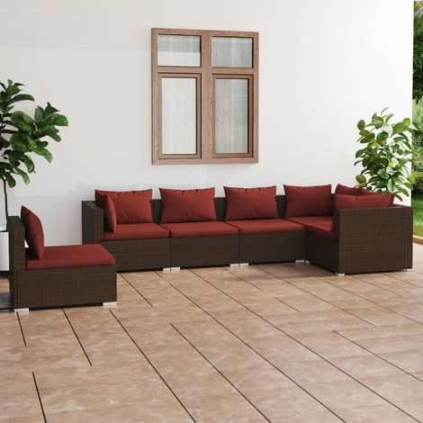 Salon de jardin 6 pcs,Mobilier de terrasse,Table et Chaise pour Relax avec coussins Résine tressée Marron -YZ618579 (1/5)