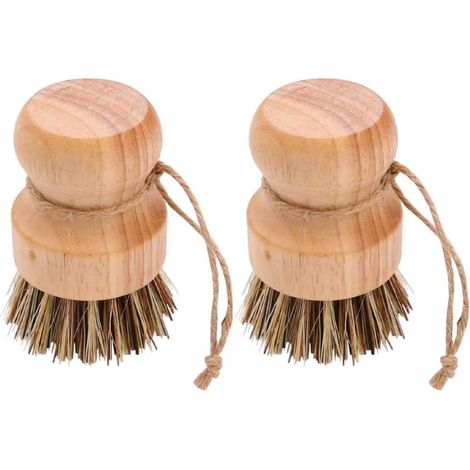 Brosses à Vaisselle en Bambou – Lot de 2 Brosses Vaisselle Bois Écologique Naturel Poils Fibres Sisal (1/5)