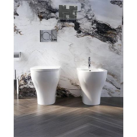 Exagonshop Coppia sanitari Touch a pavimento filo muro bianco