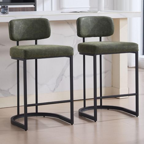 Barhocker 2er Set mit Rückenlehne, Kunstleder Grün, 66cm Sitzhöhe (1/5)