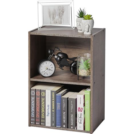 Meuble de Rangement en Bois, bibliothèque 40 cm de Largeur, Table de Chevet, 2 Niveaux, Étagère, Meuble, Modulaire, Marron, Solide, Salon, Bureau, Chambre, Livres, Assemblage Facile, CX-2 (1/5)