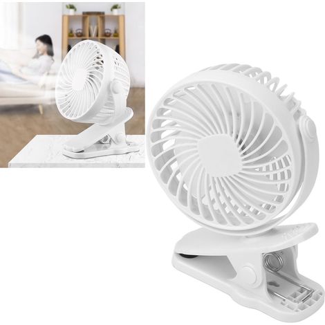 Mini ventilador USB con clip, ABS blanco, rotación de 720°, 3 velocidades, funcionamiento silencioso, ideal para la oficina. (1/5)