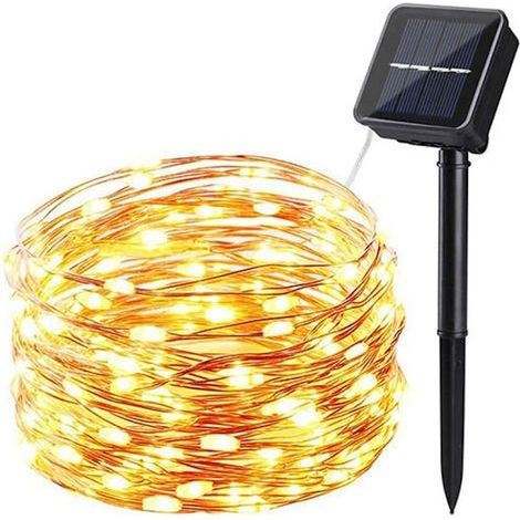 Guirlande lumineuse solaire de 20 m avec 200 LED, étanche, en fil de cuivre, pour extérieur, 8 modes de clignotement, blanc chaud, idéale pour sapin de Noël.-AquaForge (1/3)