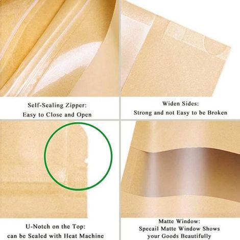 Sachet Zip Kraft Papier - 50Pcs - 12x20cm - Imperméable - Pochettes Alimentaires - Blanc (1/4)