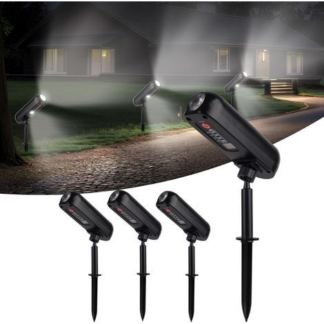 Lot de 4 Spot Solaire 6000K Lampe Solaire Exterieur Etanche IP65 Projecteur Solaire Exterieur 2 Modes Eclairage Exterieur Solaire Luminaire Exterieur Solaire pour Jardin Allée Chemin Cour (1/5)