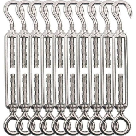 Tendeur Cable Crochet M5 (Crochet et Oeil), Tendeur Fil Acier/Tendeur Cable INOX en Acier Inoxydable 304 pour Fil a Linge, Cable Acier, Corde Acier -10 Pièces (1/5)