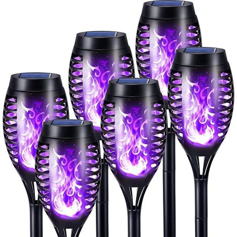 Solarleuchten für Außen Garten 6 Stück Solar Fackel Gartenfackeln mit Lila Realistischer Flammeneffekt, IP65 Wasserdicht Solarlampe für Außen, Hinterhöfe, Gärten, Rasen Halloween Dekoration (1/5)