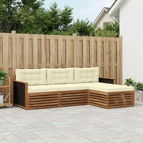vidaXL  Outdoor Sofa Set  with Cushion 4 pcs Natural and Cream Polyester