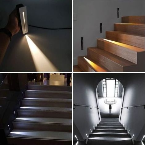 2 Pec Eclairage Escalier Exterieur 3W LED Appliques Escalier 230V Applique Murale encastrée IP65 Etanche LED Intérieur 3000K Blanc Chaud Pour Escaliers Jardin (Boîtier Blanc, Blanc Chaud 3000K) [Class (1/4)