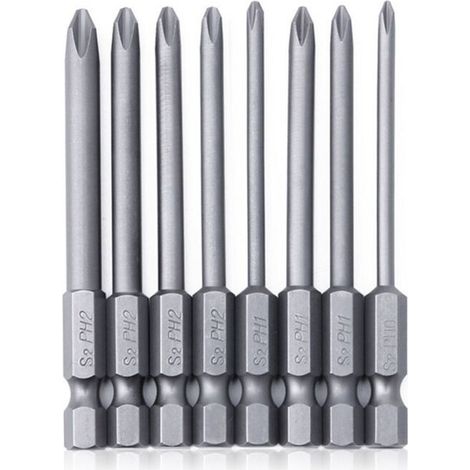 Jeu de 8 forets à queue hexagonale de 6,35 mm (1/4 pouce) avec tournevis hexagonal long magnétique en acier allié S2 pour outils électriques-AquaForge (1/5)