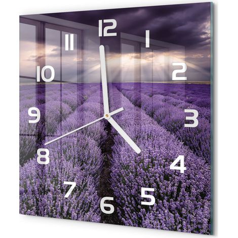 Horloge Murale Carrée Verre Silencieuse Moderne Décoration Salon Cuisine Champ de lavande 30x30 cm (1/5)