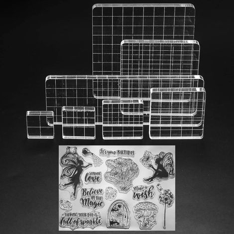 7 Pièces Blocs de Tampons en Acrylique, Blocs de Timbre Stamp Bloquer Acrylique Transparent avec Lignes Grille, pour Scrapbooking Bricolage, avec Tampons Silicone (1/5)