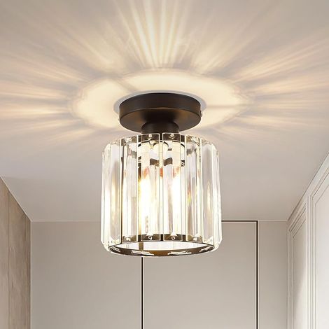 Plafonnier en cristal, mini éclairage au plafond avec montage semi-encastré, lustre moderne en cristal à LED chromé pour cuisine, salle à manger, couloir, balcon, porche, 5,12 x 6,69 pouces (1/5)