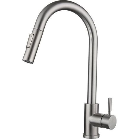 Grifo de cocina extraíble, antisalpicaduras, rotación de 360°, diseño ligero, color plateado (1/3)