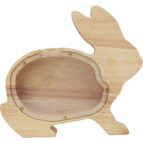Tirelire en Bois Animal Mignon Boîte à Monnaie Personnalisable avec Zone de Gravure Transparente Design Décoratif Robuste et Durable