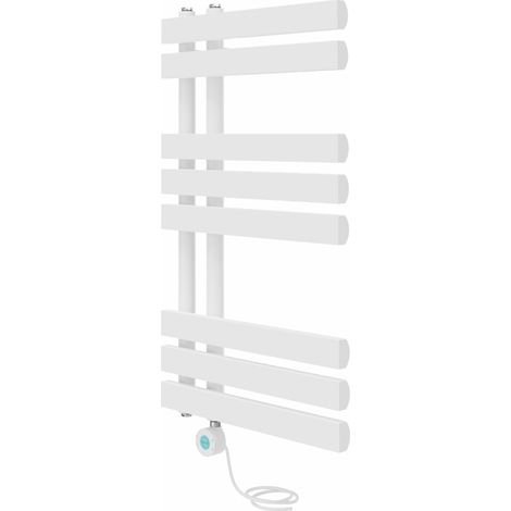 Electric Bathroom Prefilled D-shape Heated Towel Rail Radiator Thermostatic Heating Rads 800x450mm White (1/5)