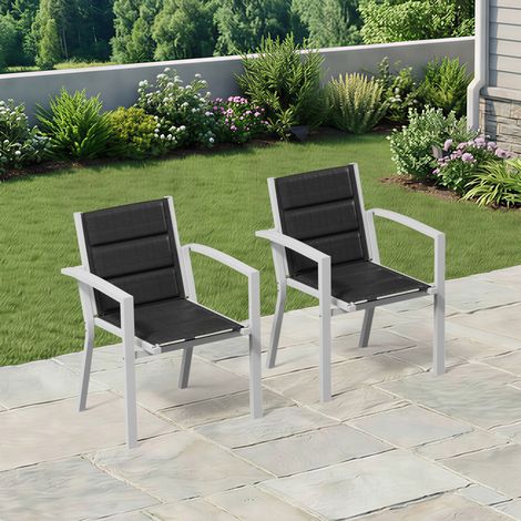 lot de 2 Chaise de Jardin Empilable, Fauteuil en Aluminium avec Tissu Textilène et Mousse à Séchage Rapide, Respirante, Confortable et élastique, ne Fatigue pas Après une longue Assise, Gris Clair (1/5)