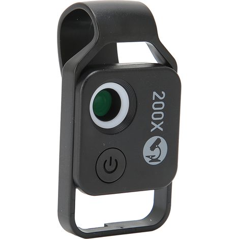 200-fache Vergrößerung – Mini-Taschenmikroskop für Smartphones mit CPL-Objektiv und Universalclip für iPhone und Android (Schwarz) (1/5)
