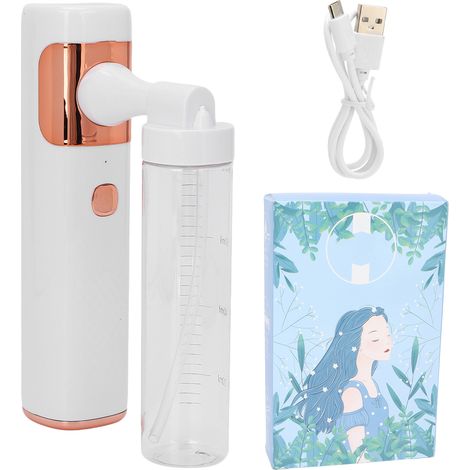 Petit pulvérisateur portatif rechargeable sans fil, blanc, atomiseur électrique pour usage domestique. (1/5)