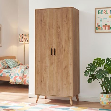 Armadio Guardaroba Norg con 2 Ante e 4 Scomparti 191x80x52 cm - Effetto Rovere [en.casa] (1/5)