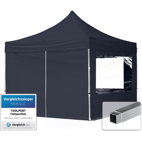 TOOLPORT Gazebo Pieghevole Giardino 3x3m - 4 laterali Alluminio Telo Repelente al agua Padiglione Mercati Sagre grigio (1/5)