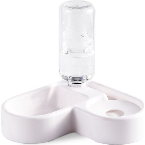 2 in 1 Distributeur de Nourriture Eau Fontaine Automatique pour Animaux,(Blanc) (1/5)