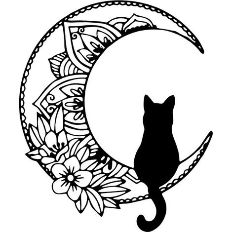 Decorazione da parete in metallo con gatto nero e luna, con motivo delle fasi lunari, bellissima scultura da parete, statuetta di gatto creativa, per soggiorno, camera da letto (1/5)