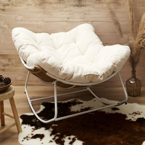 Fauteuil - HOME DECO FACTORY - Odin - Patchwork - À bascule - Blanc et Marron (1/5)