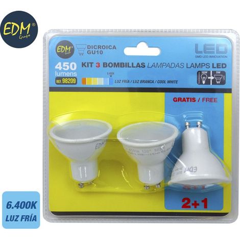 Set mit 3 GU10 5W 450lm 6400K Kaltweiß EDM LED-Lampen - Art.-Nr. 98209