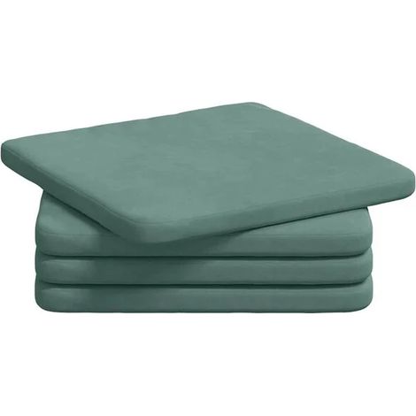 Coussins d'assise, lot de 4, vert d'eau, 40 x 40 x 3 cm, velours (1/5)