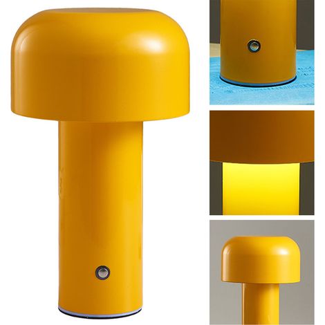 Lampe de table LED italienne pour bar/restaurant, lampe de chevet, lampe champignon pour chambre, veilleuse USB rechargeable, lumière d'ambiance, jaune. (1/5)