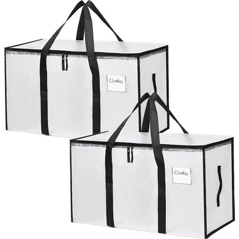 Lot de 2 sacs de rangement transparents résistants à l'eau et épais, 91 l, grandes boîtes de rangement pliables pour vêtements de lit, couvertures, jouets (1/5)