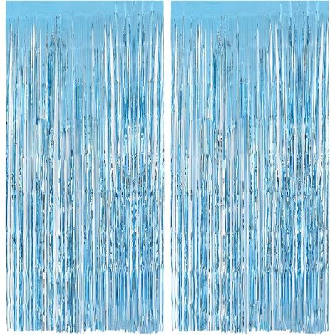 2-teiliger Metallvorhang, 1 m x 2 m, blau, Aluminiumfransen, Partydekoration, Hochzeit, Geburtstag (1/5)