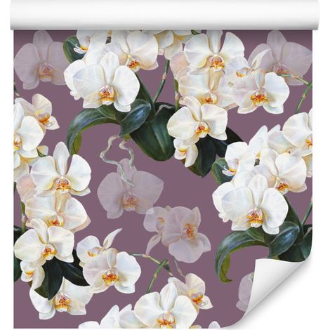 Papel pintado de orquídeas con flores y plantas naturales para salón y dormitorio, 50x1000 cm. (1/5)