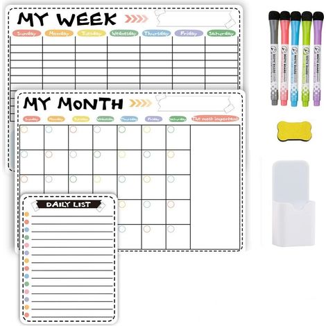 Tablero Blanco Magnetico - Planner Familiar Semanal y Mensual - 42 x 30 cm - Incluye Marcadores, Borra y Estuche (1/5)