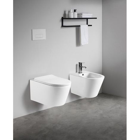 Sanitari sospesi WC e Bidet in Ceramica Copriwater soft-close PONENTE Bianco Lucido (1/3)