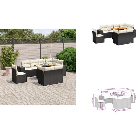 9-tlg. Garten-Sofagarnitur mit Kissen Schwarz Poly Rattan - Gartenmöbel Set - PE-Rattan Möbel - Outdoor Lounge - Gartenlounge - Terrassenmöbel (1/3)