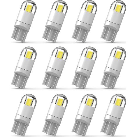 BEBUSINGOTO 12 bombillas LED para coche 194, chipset 3030, 2SMD, T10, 194, 168, W5W, 1,5 W, 12 V, para matrícula, luz de cortesía, luz de mapa, luz de maletero y gálibo (blancas). (1/5)