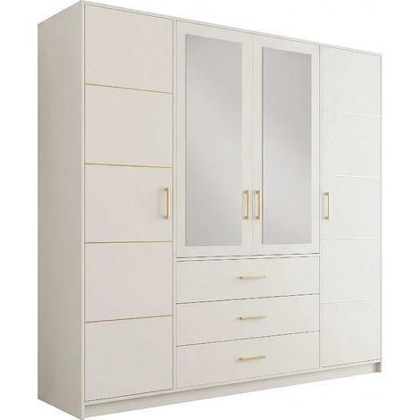Armadio 4 ante e 3 cassetti Con specchi L196 Beige e dorato - MONLIO (1/4)