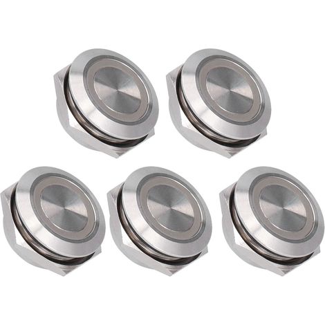 Lot de 5 interrupteurs à bouton-poussoir momentanés en métal, à réarmement automatique, ultra-fins et étanches, avec LED, 19 mm, AC220V, vert