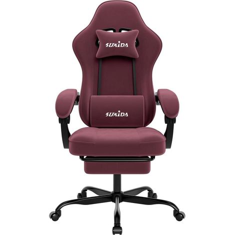 Gaming Stuhl ergonomisch Lordosenstütze Fußstütze Rot (1/5)
