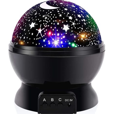 Veilleuse enfant, veilleuse étoilée, projecteur d'étoiles nébuleuses, rotation à 360° - 4 ampoules LED, 12 couleurs, noir (1/5)