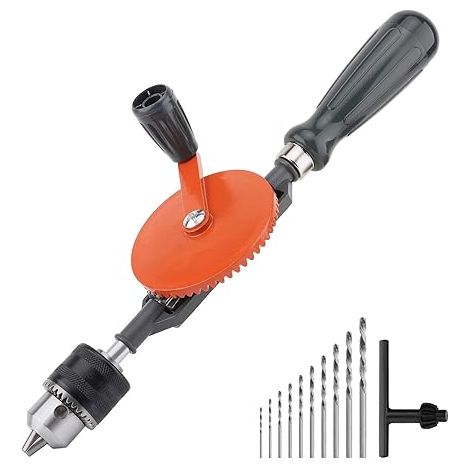 Trapano manuale, trapano manuale a doppia ruota dentata in acciaio fuso con potente mandrino da 1/4 di pollice (0,6-6 mm) per la punzonatura di circuiti stampati in acrilico, plastica e legno, arancio (1/5)