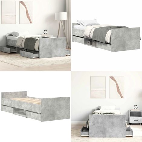 Cadre de lit sans matelas gris béton 100x200 cm - Lit Double - Cadre De Lit - Meuble De Chambre - Literie - Rangement Sous Lit - Home & Living