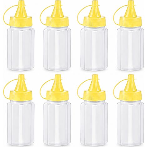 Lot de bouteilles de condiments à presser en plastique, Distributeur de sauce transparent pour ketchup, moutarde, barbecue, Lot de 8 récipients à assaisonnement de cuisine (1/5)