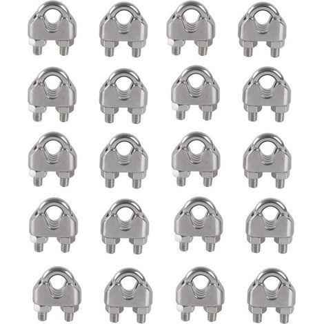 Colliers de serrage M4 en forme de U, boulons et serre-câbles en acier inoxydable 304, pinces pour câbles métalliques, pour étendoir à linge extérieur (20 pièces)