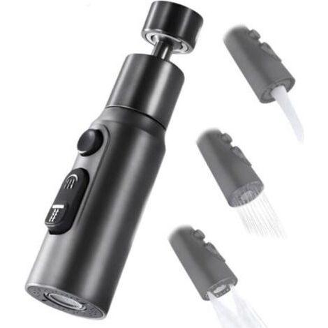 Aérateur de Robinet, 360° Pivotant Embout Robinet Cuisine avec 3 Modes Douchette Mousseur Robinet Economie Eau, Adaptateur Economiseur D'eau Pour Robinet Salle De Bain lavabo (Noir) (1/4)