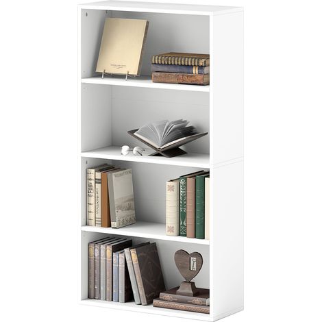 Mobiles Bücherregal mit 4 Ablagen und 2 flexiblen Einlegeböden, aus Holz, 60 x 24 x 115,5 cm, Weiß