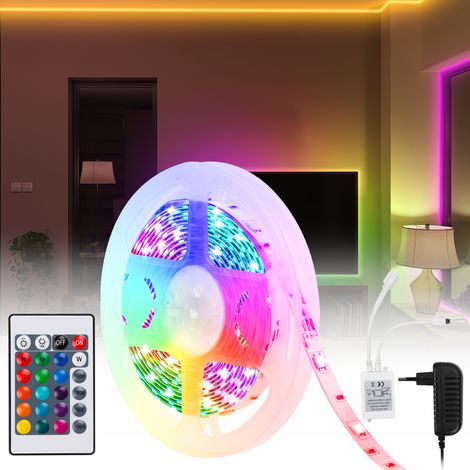 Jiubiaz 1m ruban LED interieur, guirlande lumineuse auto-adhésive, dimmable, 30 LEDs, changements de couleurs, livré avec télécommande à 24 touches